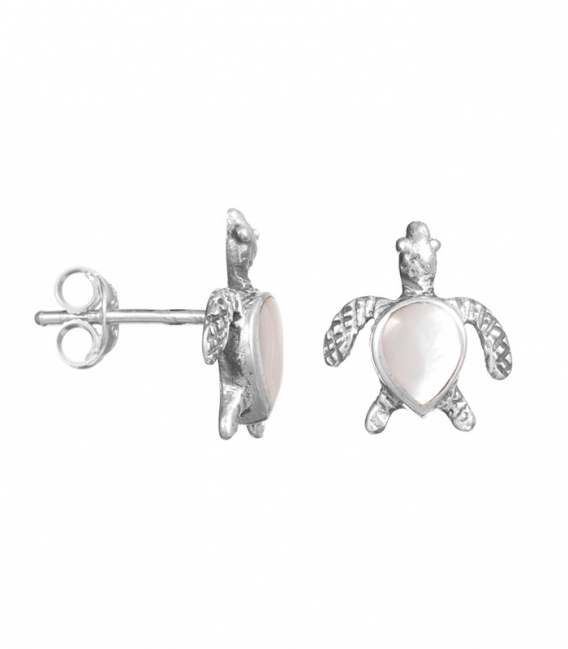 Boucle d'oreille Argent Tortue Pierre 13mm Prix Paire