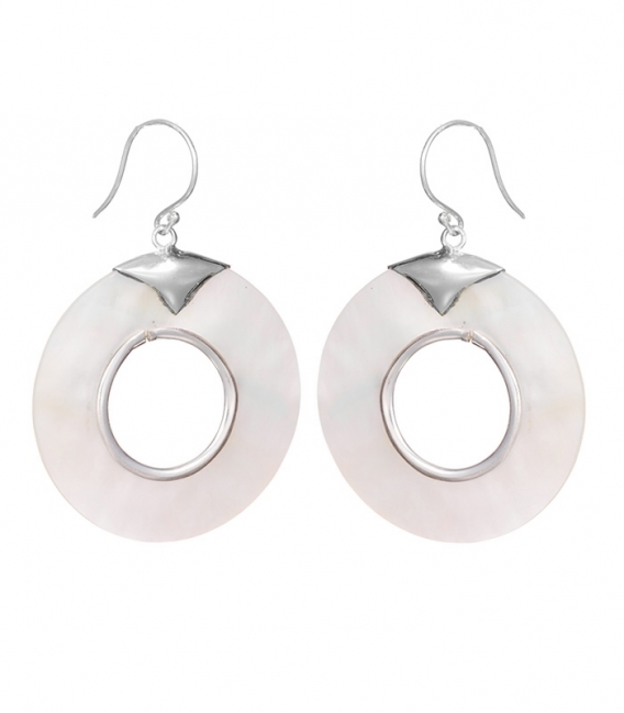 Boucle d'oreille Argent Cercle Nacre 30mm Prix Paire