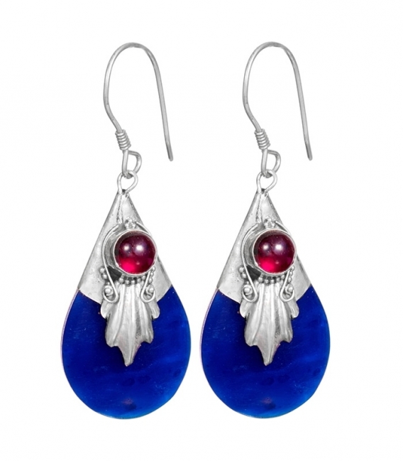 Boucle d'oreille Argent Avalone Bleu Grenat Prix Paire