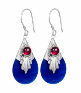 Boucle d'oreille Argent Avalone Bleu Grenat Prix Paire