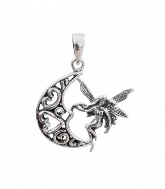 Pendentif Argent Fée Sur Une Lune 2,70cm