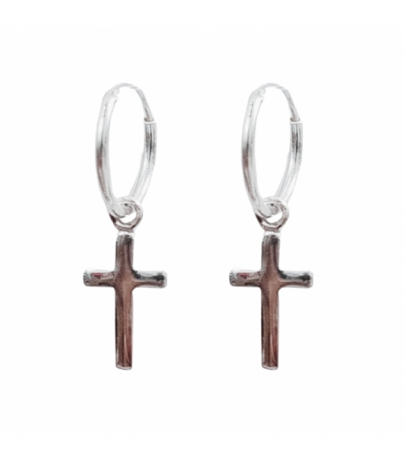 Créoles Argent avec Croix 12mm Prix Paire