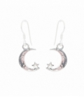 Boucles d'oreilles Argent Lune avec Étoile. Prix Paire