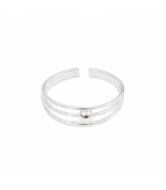 Bague Argent Pied Midi Trois Lignes Boule