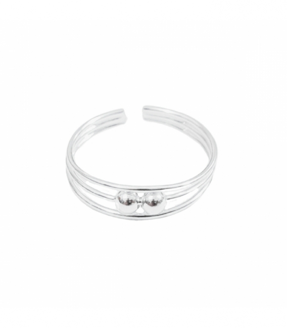 Bague Argent Pied Midi Troix Lignes 2 Boules