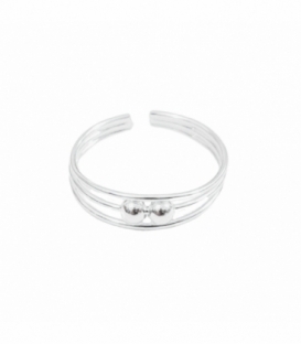 Anillo Plata Pie Midi Tres Lineas 2 Bolas