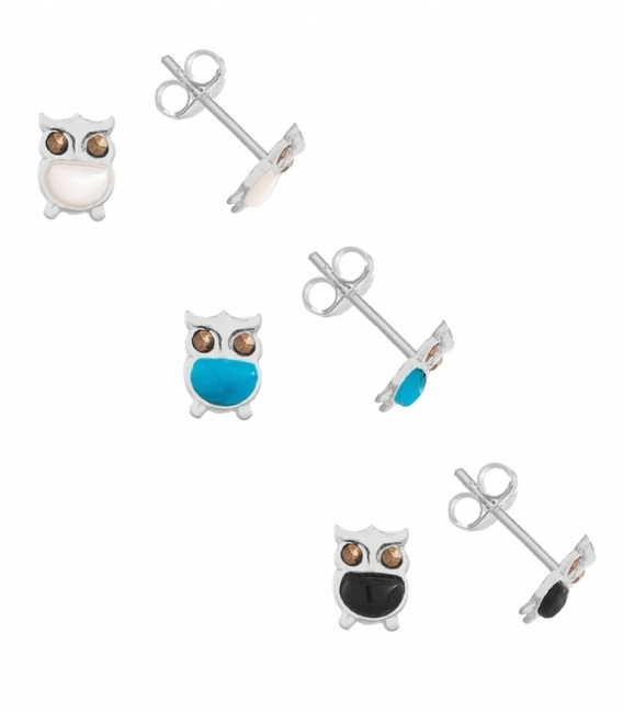 Boucles d'oreilles Argent Hibou Pierre Prix Paire