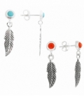 Boucles d'oreilles Argent Plume avec Pierre