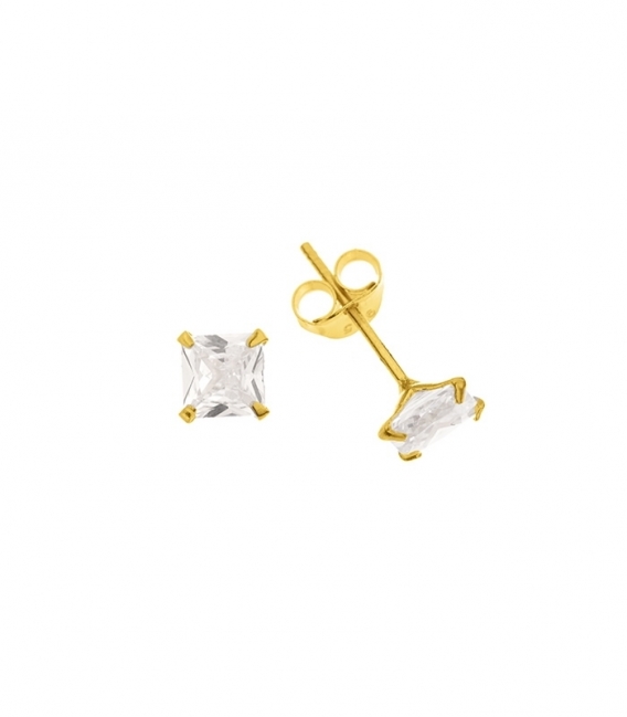 Boucles d’oreilles Argent Zirconium Carré Serties Plaqué Or. Prix pair