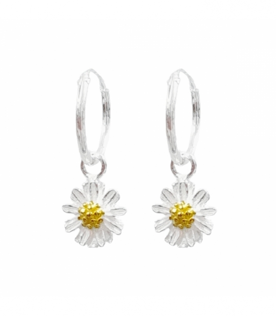 Boucle d´Oreille Créole Argent avec Fleur 12mm Prix Paire