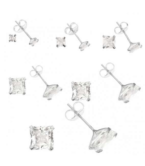 Boucles d’oreilles Argent Zirconium Carré Serties. Prix pair