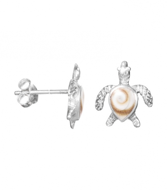 Boucle d'oreille Argent Tortue Pierre 13mm Prix Paire