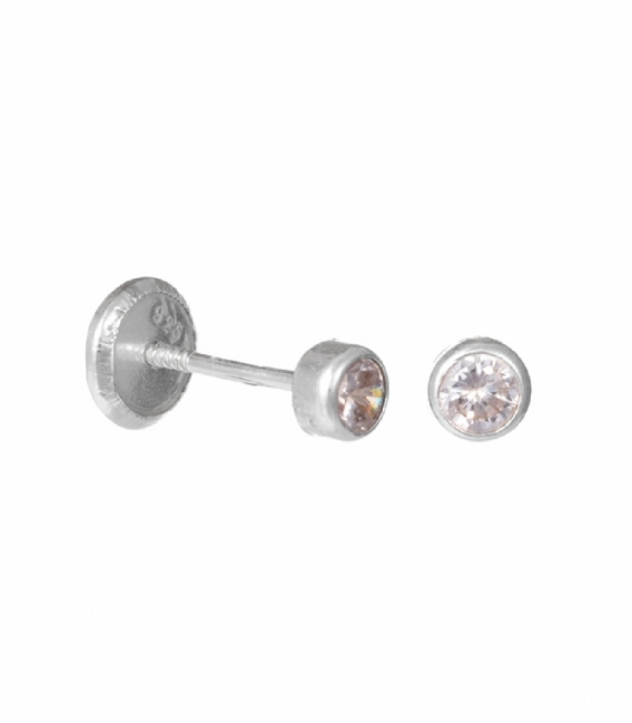 Boucle d'oreille Argent Zirconium 3.5mm Fermeture à Vis Plate Prix Paire