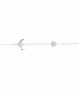 Bracelet Argent Lune et Étoile 15,5+3cm