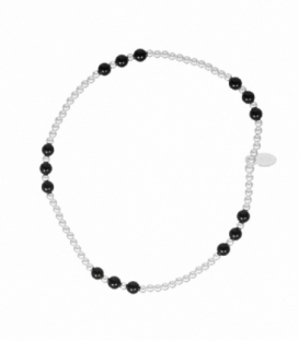 Bracelet Argent Boules Elastique Onyx