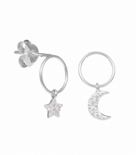 Boucles d'oreilles Argent Cercle Étoile et Lune Prix Paire