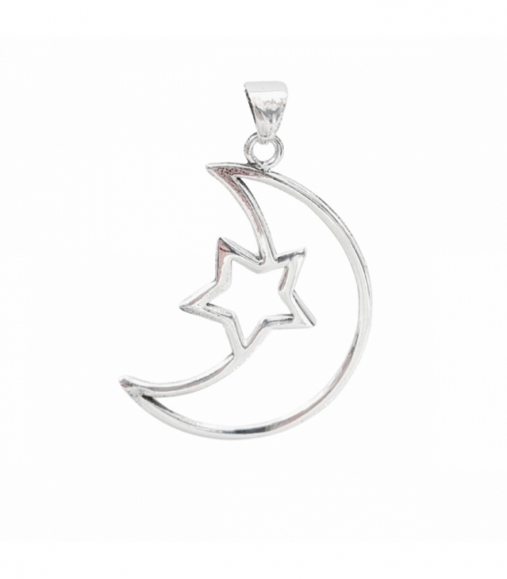 Pendentif Argent Lune Etoile 30mm