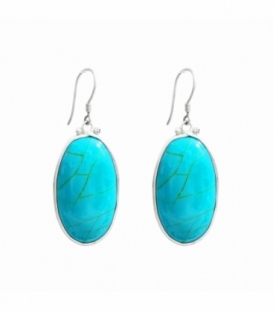 Boucle d'oreille Argent Ovale Turquoise 34mm Prix Paire