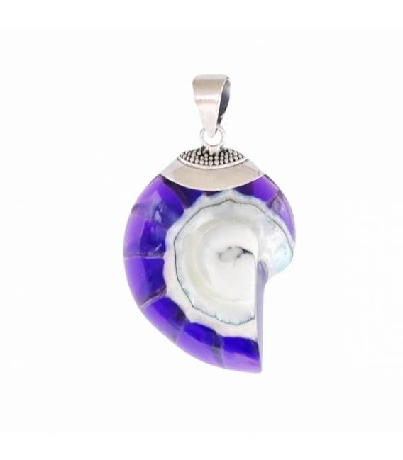 Pendentif Argent Coquillage Nautilus Violet 33mm