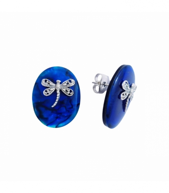 Boucle d'oreille Argent Libellule Bleue Avalon 20mm Prix Paire