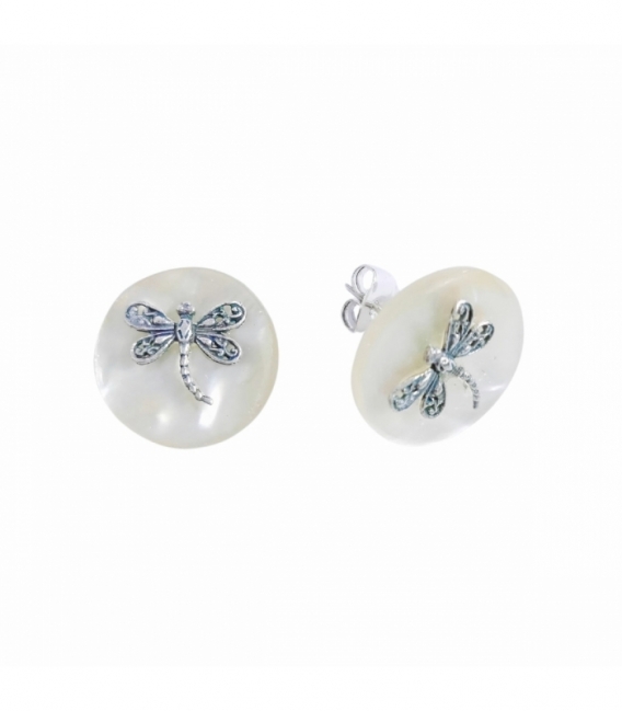 Boucle d'Oreille Argent Libellule Nacre Ø16mm Prix Paire