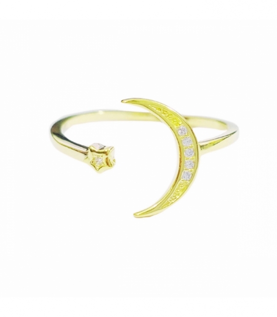 Anillo Plata Luna Estrella Circonitas Bañado