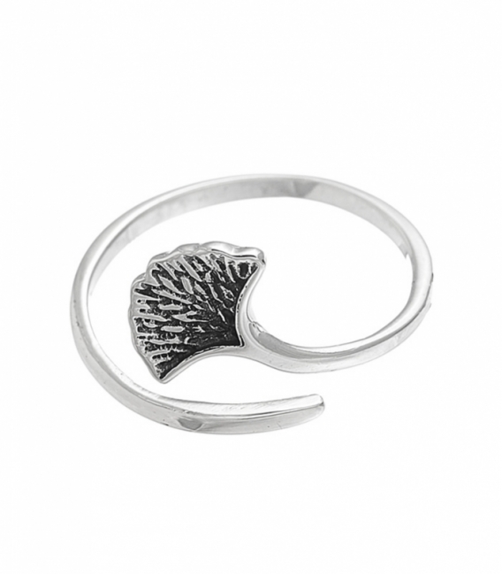 Bague Argent Feuille Ginkgo Biloba