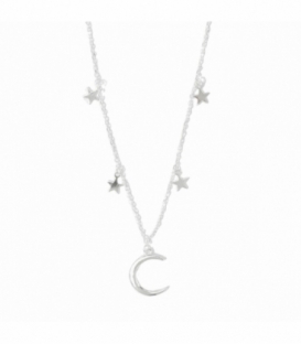 Collier Argent Lune Étoiles 40+3cm