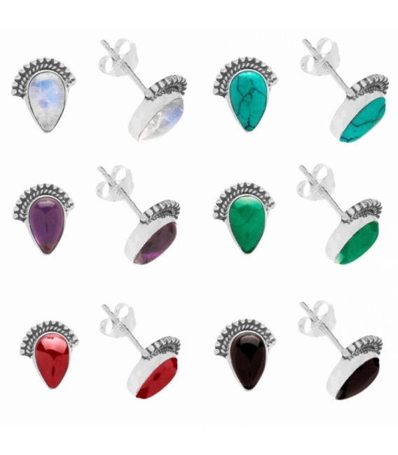 Boucles d'oreilles Argent Pierre 9X11mm. Prix paire
